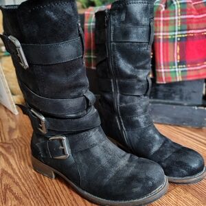 Maurices Black Moto Boots with Buckle Straps